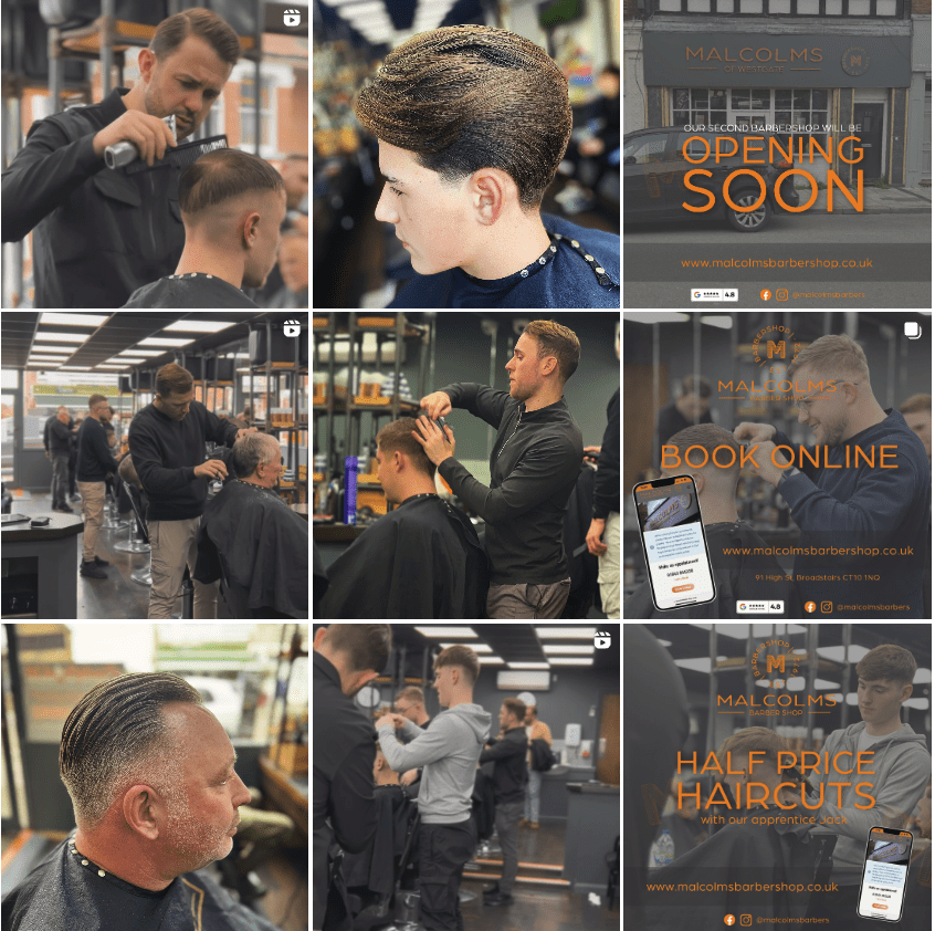 instagram management for Malcolms barbershop in Broadstairs