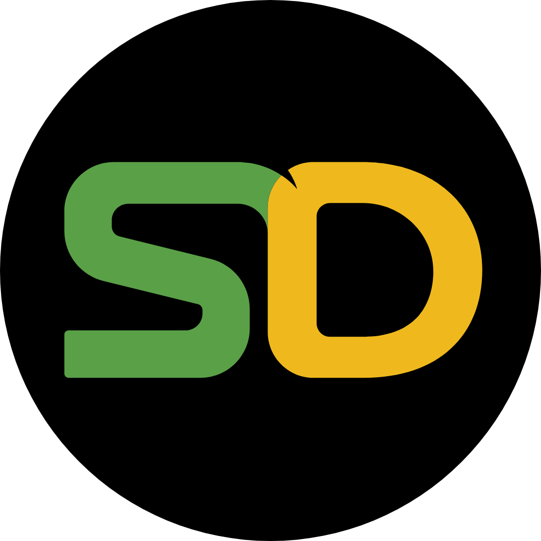 A modern logo featuring the letters “SD” in green and yellow on a black background, representing a bold and dynamic brand identity.