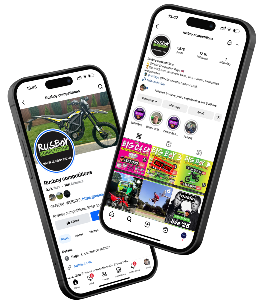 Mobile phone screens displaying instagram profiles and posts, showcasing social media marketing and engagement.