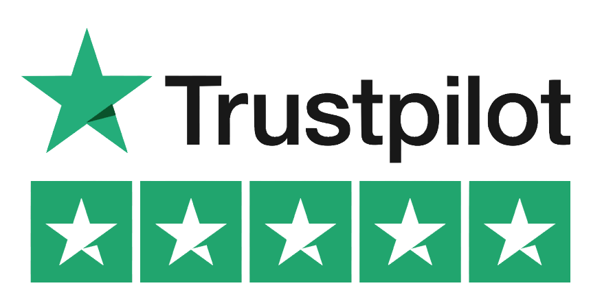 Trustpilot logo with green stars showing a positive review score