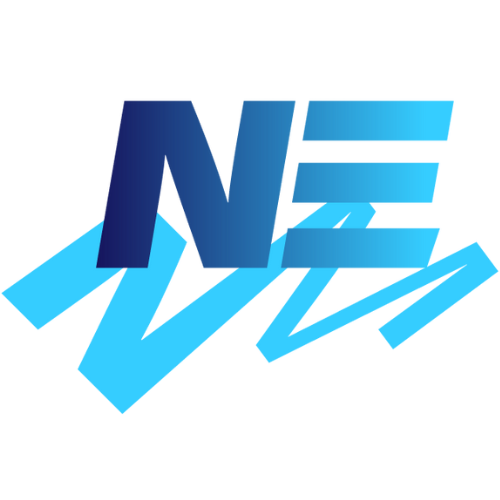 Nera logo featuring angled blue streaks, creating motion effect under "e"