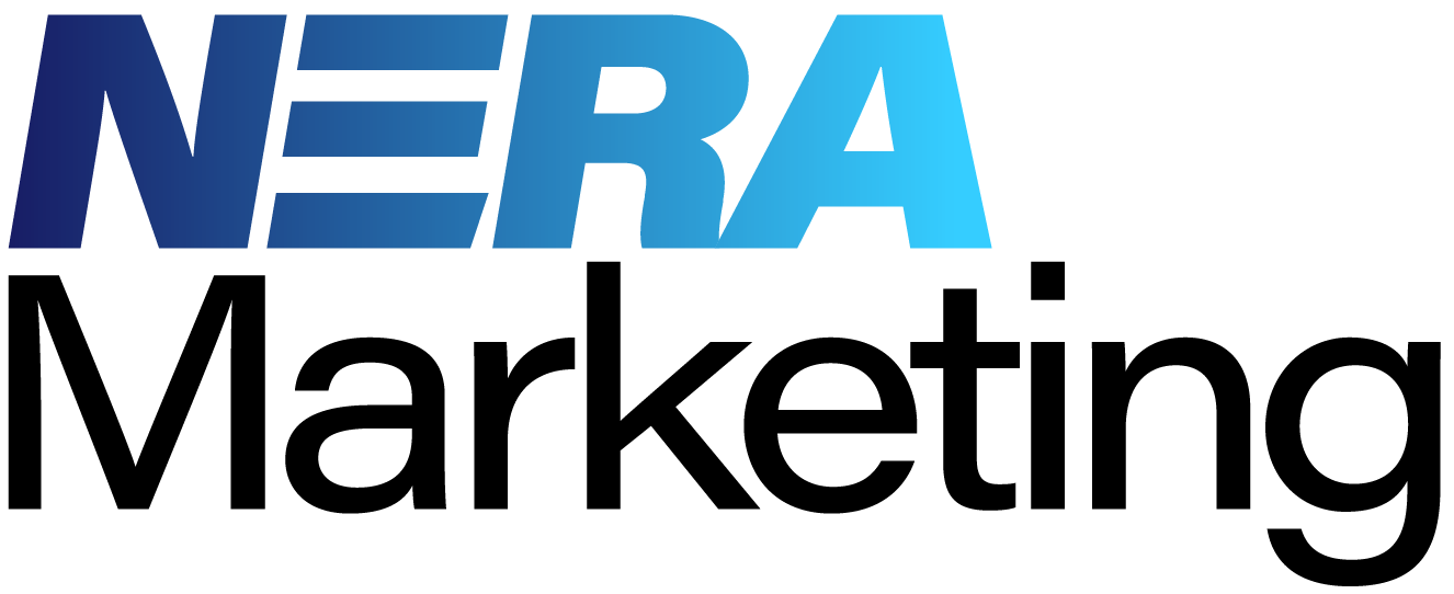 NERA logo cropped and zoomed with stylised blue-to-cyan gradient and bold black text