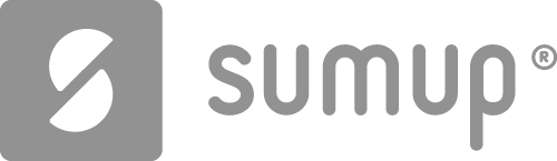 Partial logo of sumup payment system, in grey, symbolising mobile card reader and pos tech