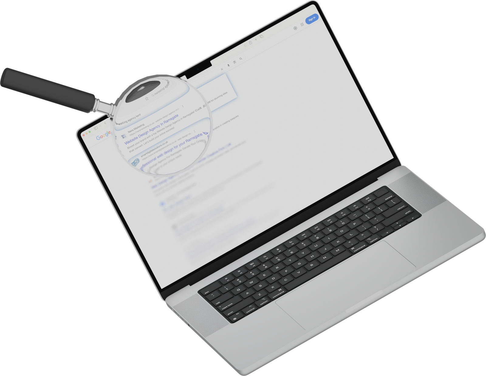 Nera marketing website on a laptop with seo ranking them higher