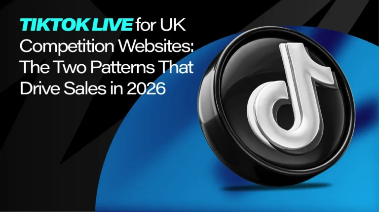 3D TikTok logo on a blue and black background, representing TikTok Live selling for UK competition websites