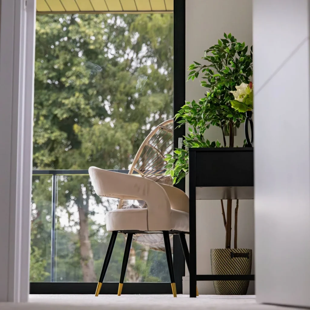 Alulux aluminium door viewed from inside a bedroom